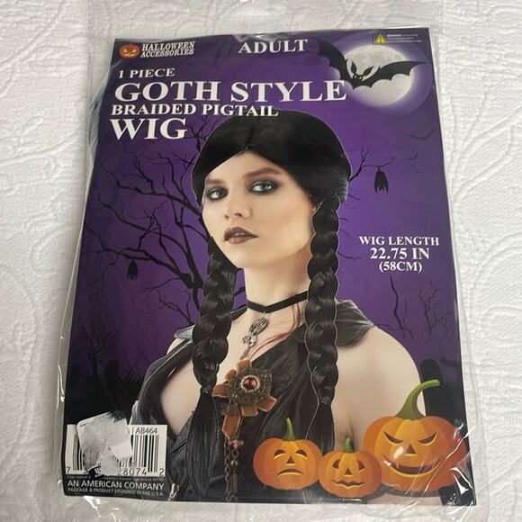 NWT Wednesday Addams Adult Braided Pigtail Wig - Picture 1 of 3